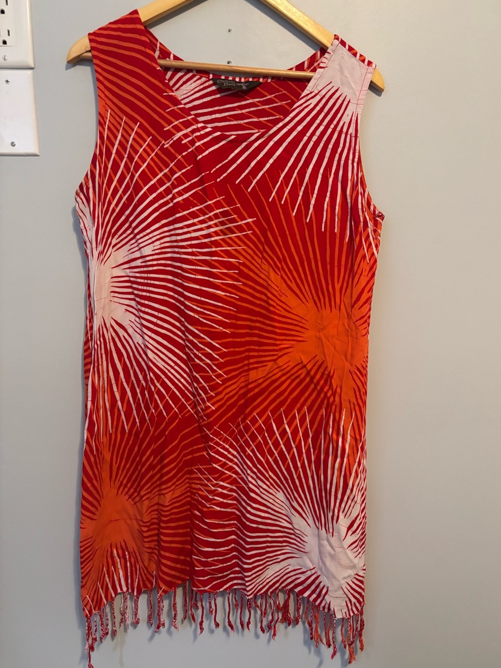 Sleeveless Red & Orange Fringe Swim Coverup